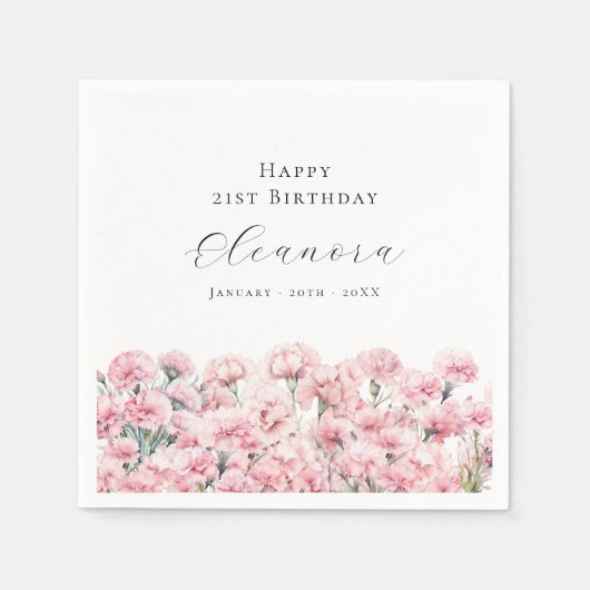 21st Birthday Pink Carnation January Birth Flower スタンダードカクテルナプキン (正面)