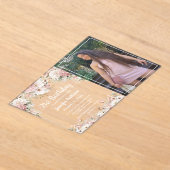 21st birthday pink floral photo party アクリル招待状 (レイダウン)
