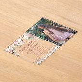  21st birthday pink floral photo party chic アクリル招待状 (レイダウン)