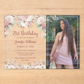  21st birthday pink floral photo party chic アクリル招待状 (正面)