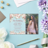  21st birthday pink floral photo party chic アクリル招待状 (インサイチュ (ウェディング))