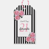 21st birthday pink florals black white stripes ギフトタグ (正面)