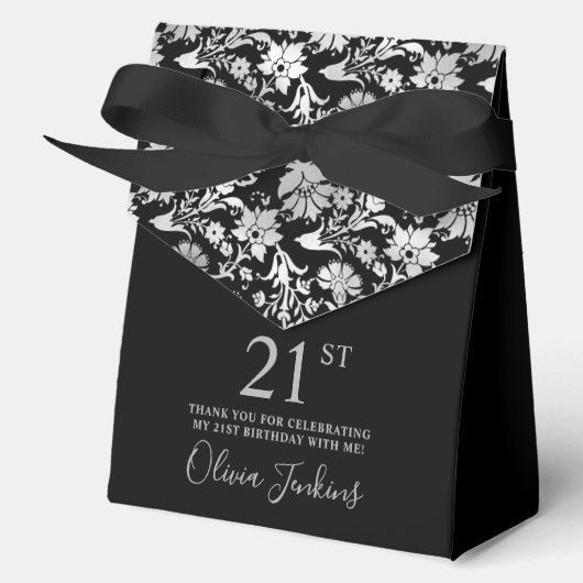 21st Birthday Silver Floral Thank You フェイバーボックス (正面)