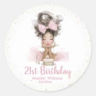  21st birthday stylish pink dress girly party chic ラウンドシール