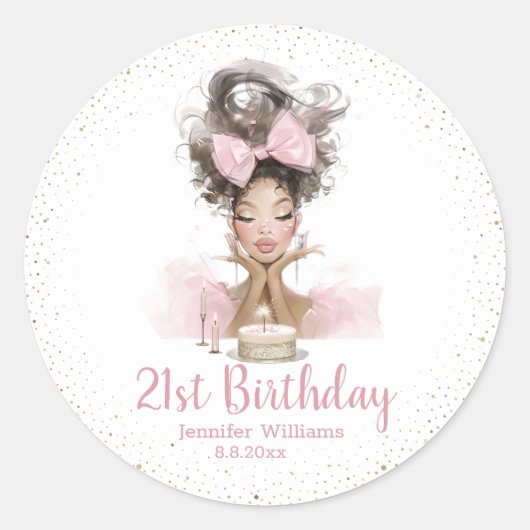 21st birthday stylish pink dress girly party chic ラウンドシール (正面)