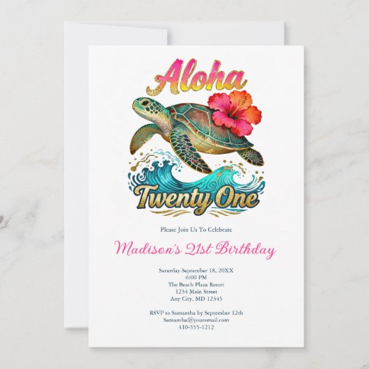  21st Birthday Tropical Ocean Beach Theme 招待状 (正面)