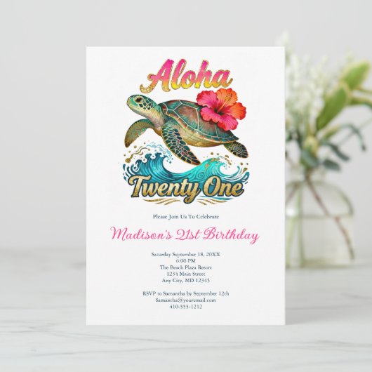  21st Birthday Tropical Ocean Beach Theme 招待状 (スタンド正面)