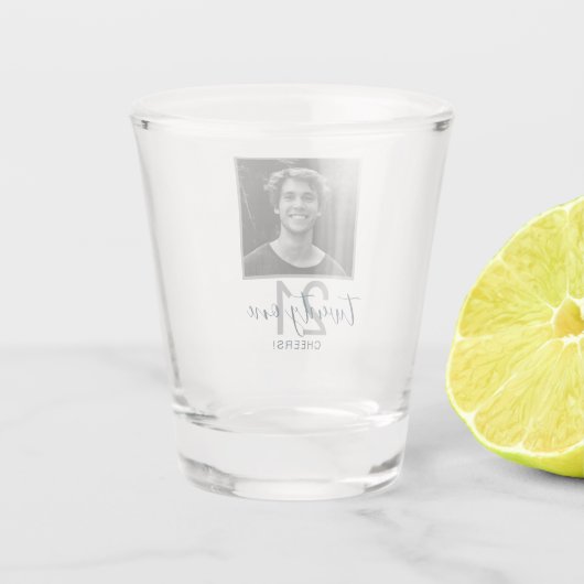 21st Birthday Twenty One Photo Trendy Script  ショットグラス (裏面)