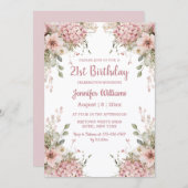  21st birthday watercolor pink floral garden  招待状 (正面/裏面)