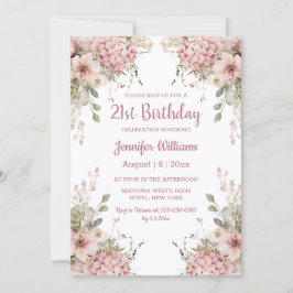  21st birthday watercolor pink floral garden  招待状