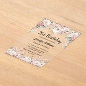  21st birthday watercolor pink floral modern アクリル招待状 (レイダウン)