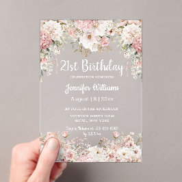  21st birthday watercolor pink floral  party アクリル招待状