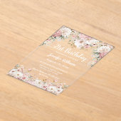 21st birthday watercolor pink floral  party アクリル招待状 (レイダウン)