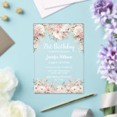  21st birthday watercolor pink floral  party アクリル招待状 (インサイチュ (ウェディング))