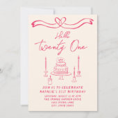 21st Dodddle Cakeこんにちは21写真誕生日 招待状 (正面)