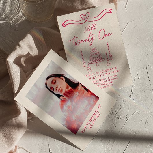 21st Dodddle Cakeこんにちは21写真誕生日 招待状