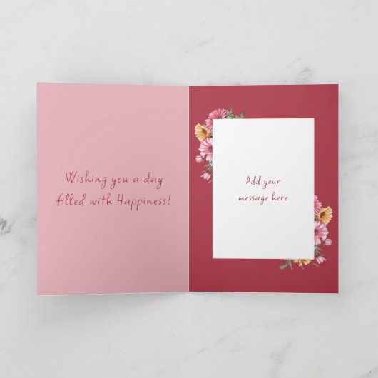 21st gerbera flowers name pink birthday カード (内部)