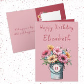 21st gerbera flowers name pink birthday カード
