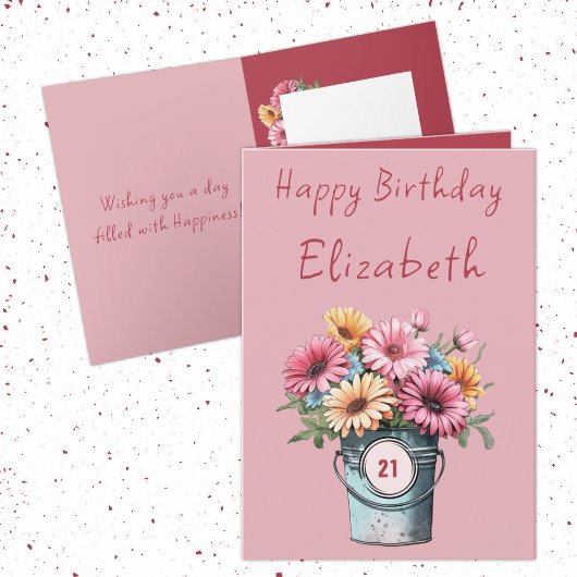 21st gerbera flowers name pink birthday カード