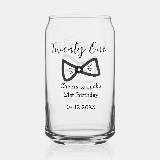 21st men birthday add name bow date応援black ガラス缶 (正面)