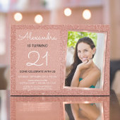 21st Sparkleバラ金ゴールド赤面ピンク写真 招待状