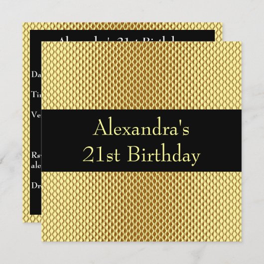 21thバースデーグラム金ゴールドメタルグリッターイベント2 招待状 (正面/裏面)