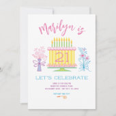 21thバースデーケーキかわいらしフローラ招待状 招待状 (正面)