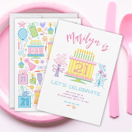 21thバースデーケーキかわいらしフローラ招待状 招待状
