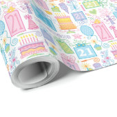 21thバースデーケーキカップケーキプレゼントバルーン ラッピングペーパー (ロールコーナー)