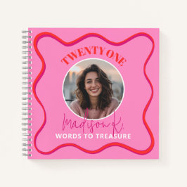 21thバースデーゲストブックウェーブレッドカラフルピンク ノートブック