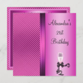 21thバースデーシャンパングラムピンクグリッター 招待状 (正面/裏面)