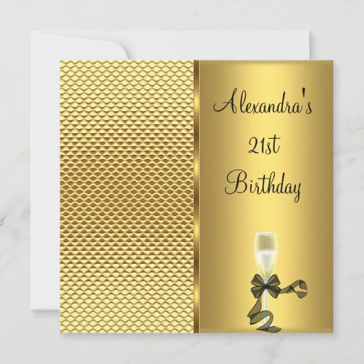21thバースデーシャンパングラム金ゴールドグリッター 招待状 (正面)