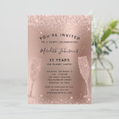 21thバースデーシャンパントーストバラ金ゴールドグリッター 招待状 (スタンド正面)