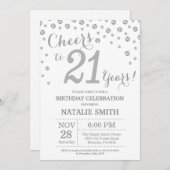 21thバースデーシルバーグリッターダイヤモンド招待状 招待状 (正面/裏面)