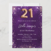 21thバースデーパープルバラ金ゴールド贅沢 招待状 (正面)