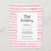 21thバースデーピンクストライプパーティの招待状 招待状 (正面/裏面)