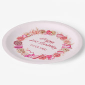 21thバースデーピンクローズ渦巻形のハート ペーパープレート (アングル)