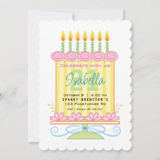 21thバースデーブライトかわいらしパステルケーキ招待状 招待状 (正面)