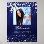 21th誕生日の青い銀の星の写真へようこそ ポスター (正面)
