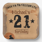 21th誕生日カウボーイワイルドウエストオールド紙 ペーパープレート (正面)