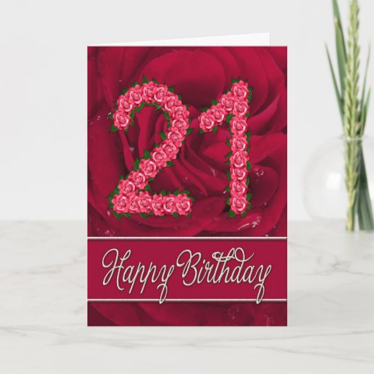 21th誕生日カード(バラと葉付) カード (正面)