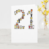 21th誕生日カード、ビール カード (黄色い花)