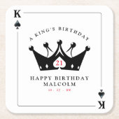 21th誕生日キングオブカジノスペードトランプのポーカーカード スクエアペーパーコースター (正面)