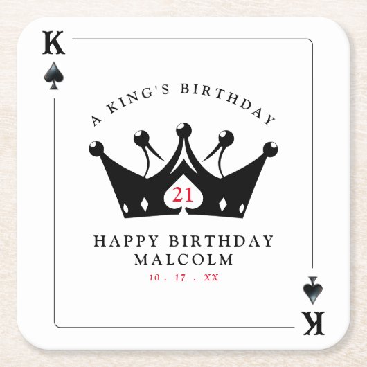 21th誕生日キングオブカジノスペードトランプのポーカーカード スクエアペーパーコースター (正面)