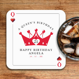 21th誕生日クイーンオブカジノハートトランプのポーカーカード スクエアペーパーコースター