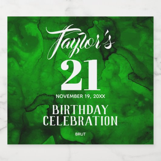21th誕生日グリーンからブラックウォーターきらめくカラー スパークリングワインラベル (シングルラベル)