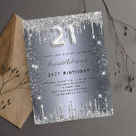 21th誕生日シルバーメタルグリッターダストグラム インビテーションポストカード<br><div class="desc">21モダン歳のスタイリッシュ誕生日パーティーへの魅力的な招待。銀フェイク色の背景、飾グリッターの塵。名前とパーティー・詳細のパーソナライズおよび追加21番はバ書ロンスタイルフォント、スクリプト付き。バック：シルバー金属、はがきデザイン。ヒントもし：ハガキのように見せたくなクリック、後ろカスタマイズに行き、仕切りとポストスタンプを取り除く。</div>