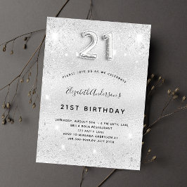 21th誕生日シルバーメタルグリッターダストグラム インビテーションポストカード