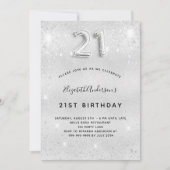 21th誕生日シルバーメタルグリッターダストグラム 招待状 (正面)