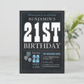21th誕生日チョークボードブルーバルーンシ素朴ック 招待状 (スタンド正面)